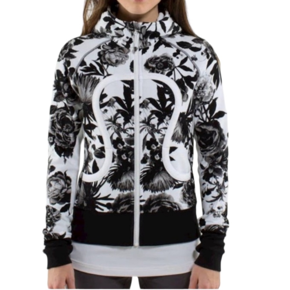 Floral Black & White Zip-Up Women's Jacket